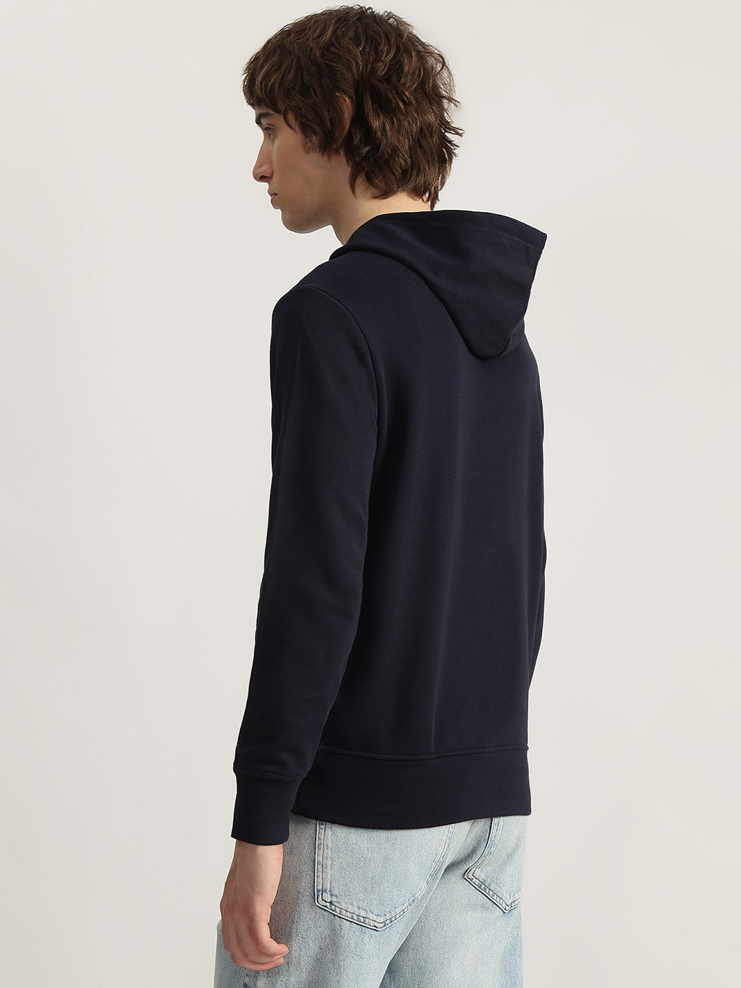 Gant Men Navy Blue Printed Hooded Full Sleeves Pullover Style Sweatshirt