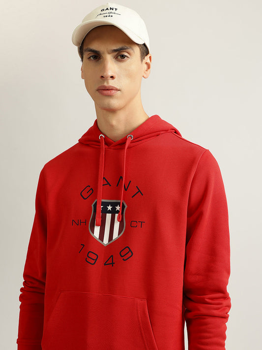 Gant Men Red Printed Round Neck Full Sleeves Pullover Sweatshirt