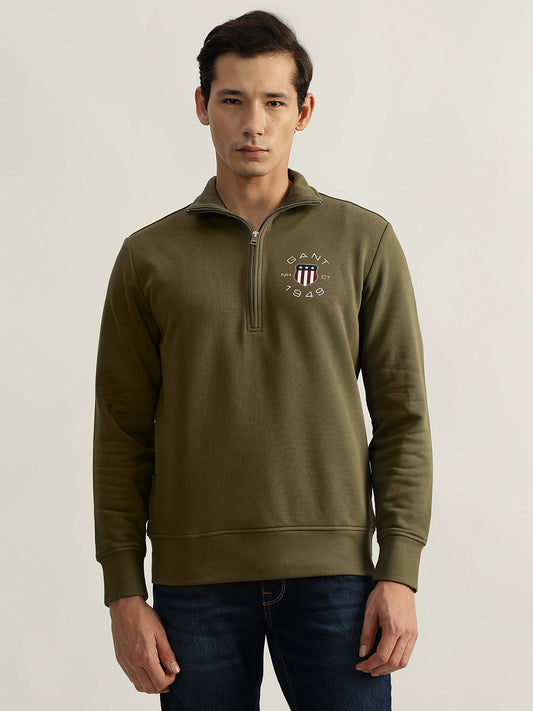 Gant Men Green Solid Collared Full Sleeves Pullover Style Sweatshirt