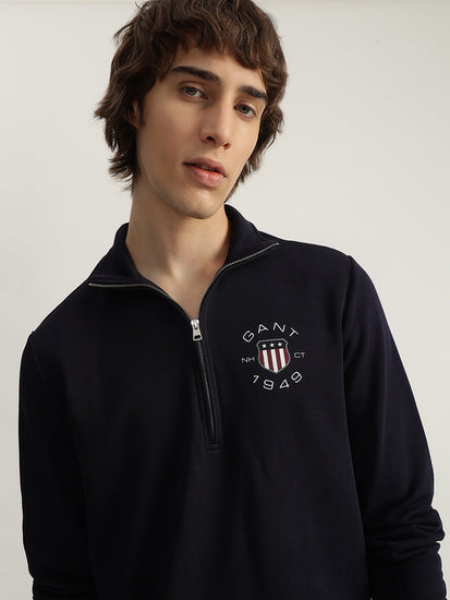 Gant Men Blue Solid Spread Collar Full Sleeves Pullover Style Sweatshirt