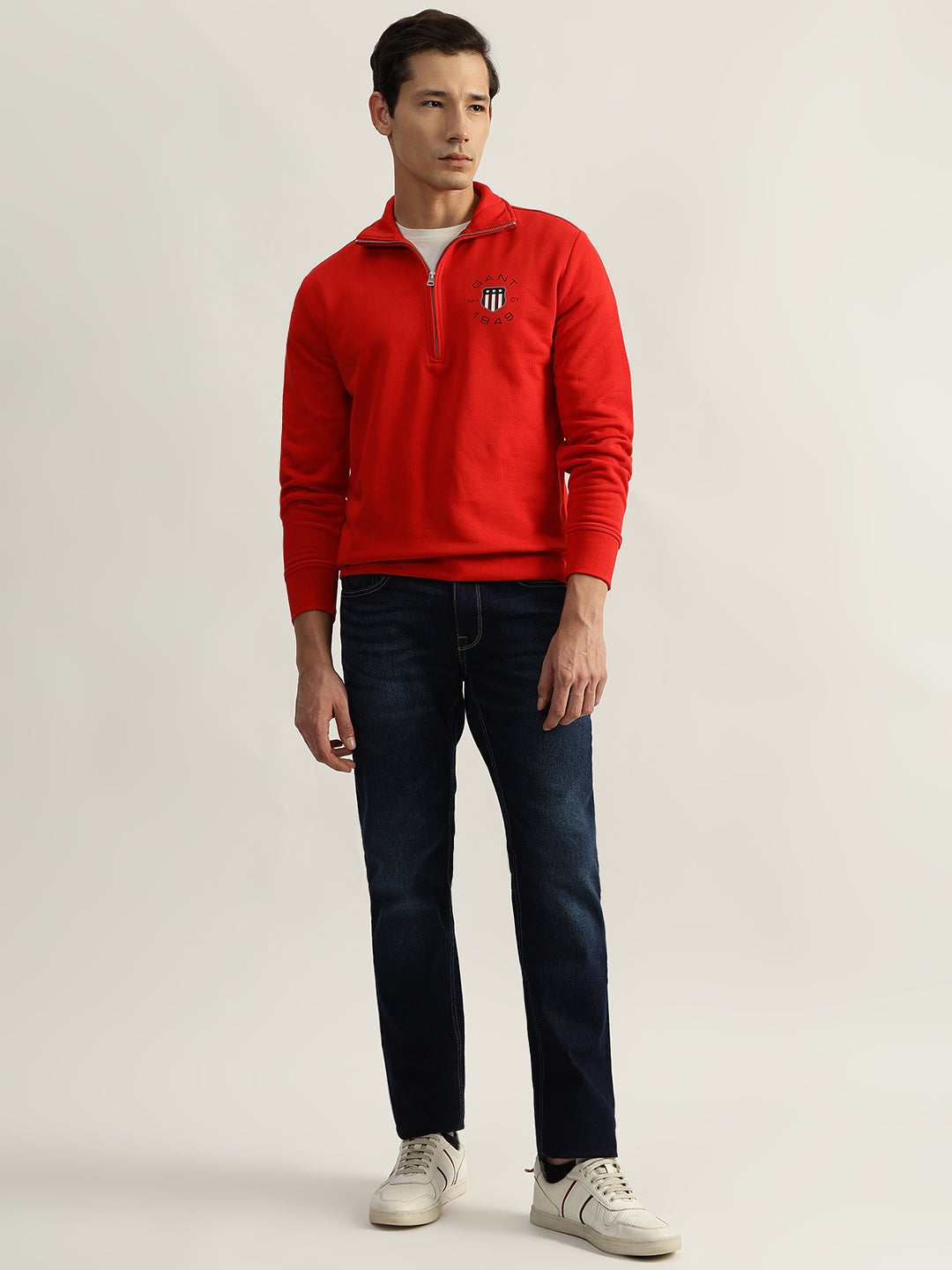 Gant Men Red Solid Collared Full Sleeves Pullover Style Sweatshirt