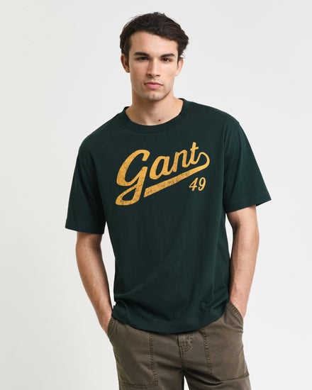 Gant Men Green Printed Round Neck Short Sleeves T-Shirt