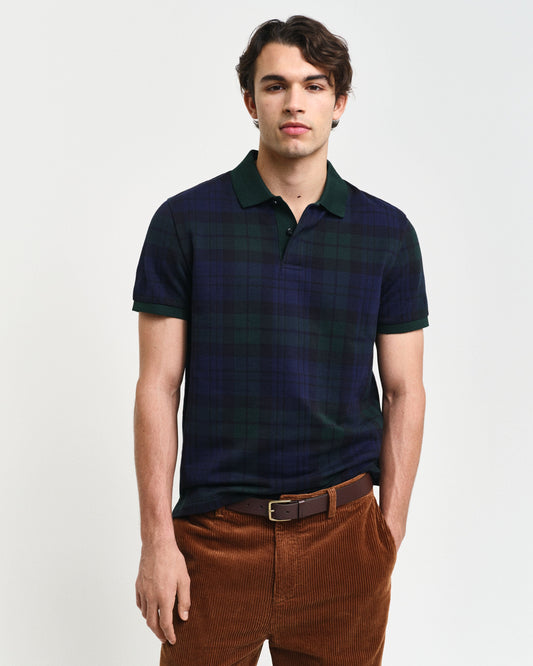 Gant Men Blue Checked Polo Collar Short Sleeves T-Shirt