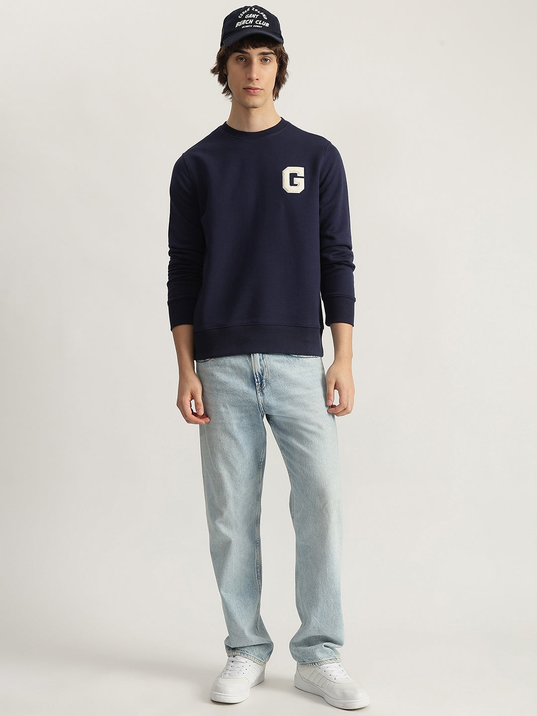 Gant Men Blue Solid Round Neck Full Sleeves Pullover Style Sweatshirt
