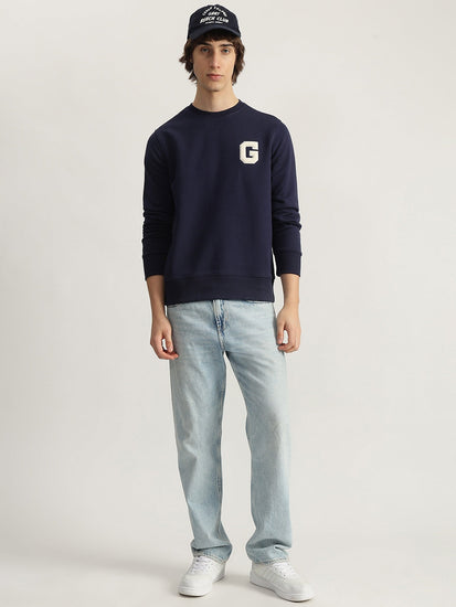 Gant Men Blue Solid Round Neck Full Sleeves Pullover Style Sweatshirt