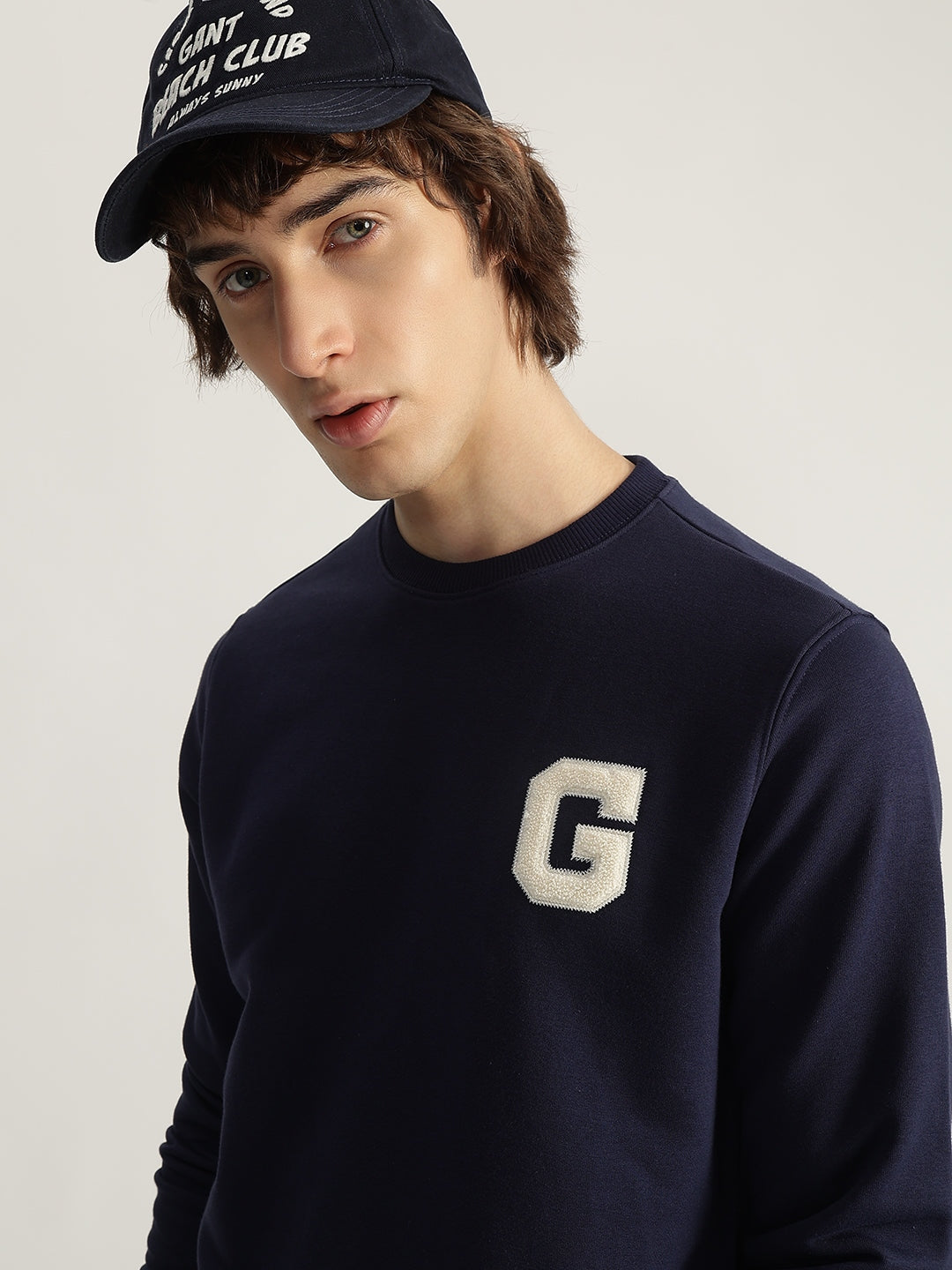 Gant Men Blue Solid Round Neck Full Sleeves Pullover Style Sweatshirt