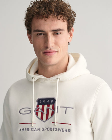 Gant Men White Solid Hooded Full Sleeves Sweatshirt