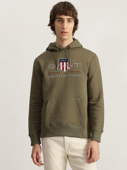 Gant Men Green Embroidered Hooded Full Sleeves Pullover Style Sweatshirt