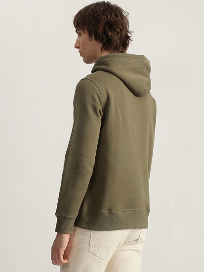 Gant Men Green Embroidered Hooded Full Sleeves Pullover Style Sweatshirt