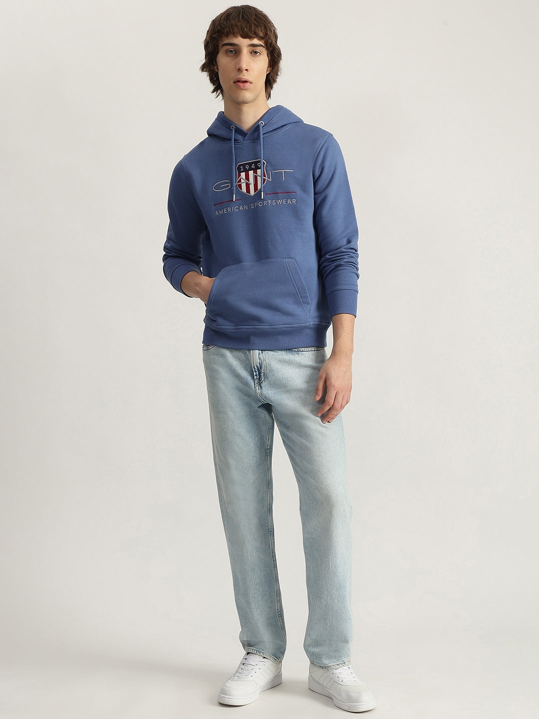 Gant Men Blue Embroidered Hooded Full Sleeves Pullover Style Sweatshirt