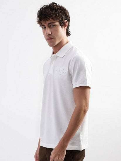 Gant Men White Solid Polo Collar Short Sleeves T-Shirt