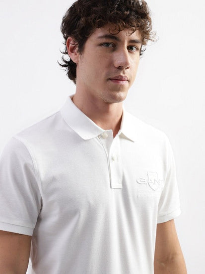 Gant Men White Solid Polo Collar Short Sleeves T-Shirt