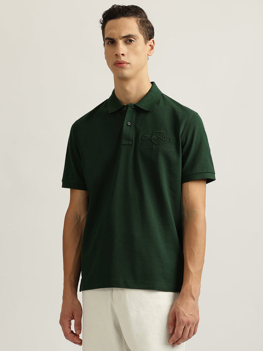 Gant Men Dark Green Embroidered Collared Short Sleeves Polo T-Shirt