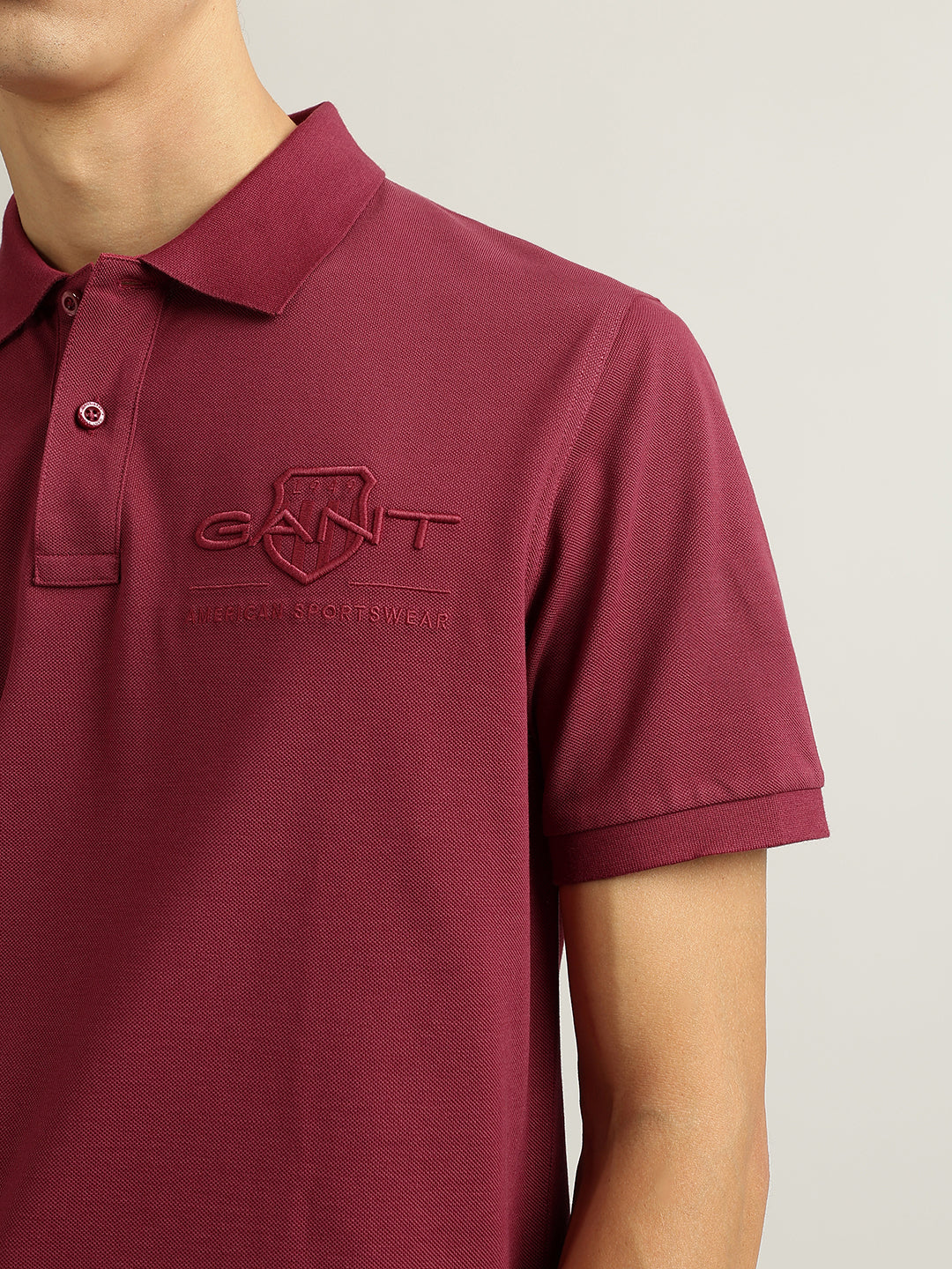 Gant Men Maroon Solid Collared Short Sleeves Polo T-Shirt