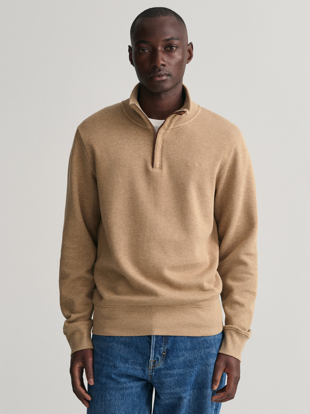 Gant Men Khaki Solid High Neck Full Sleeves Sweatshirt