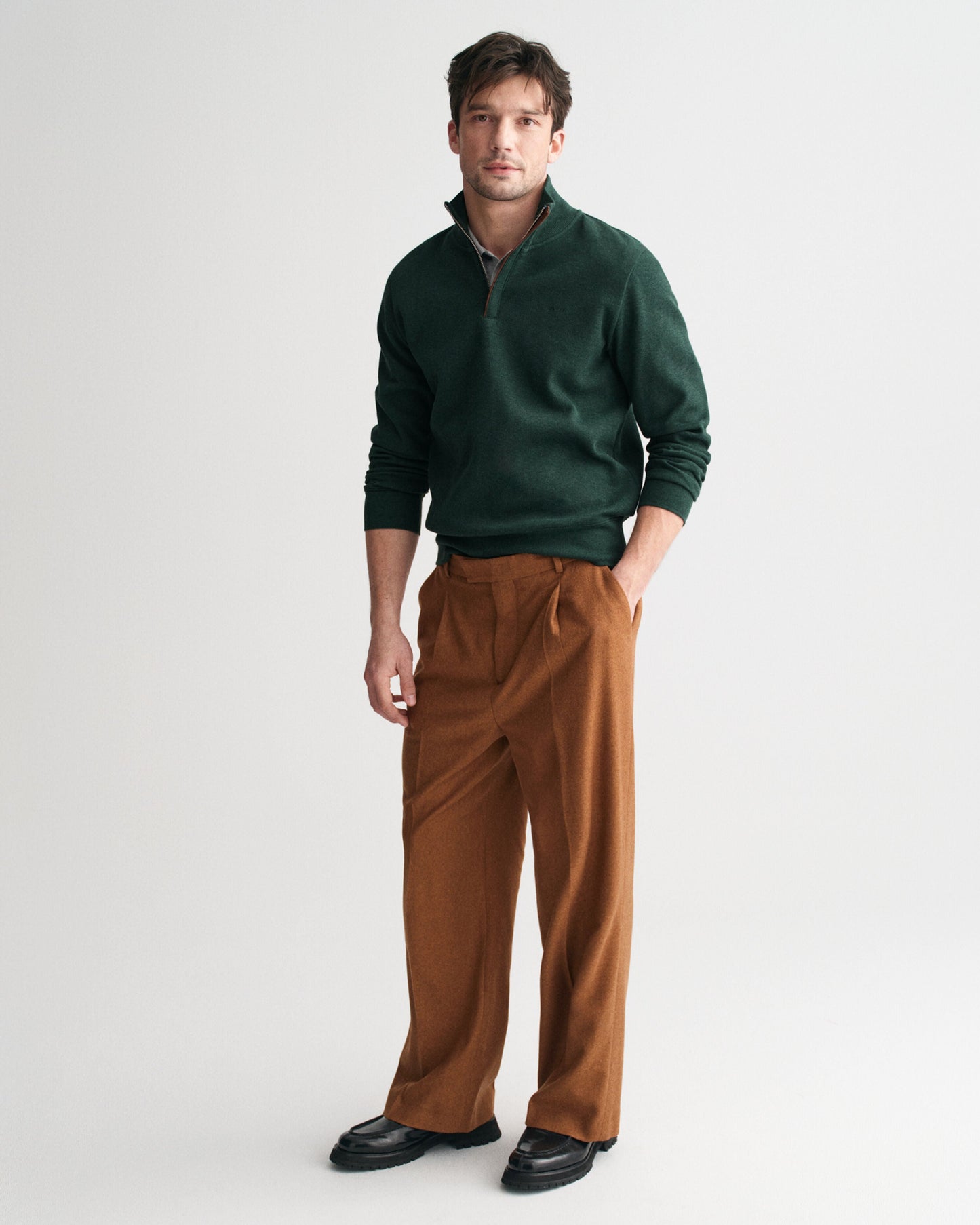 Shop Gant Men Green Solid High Neck Full Sleeves Pullover Style