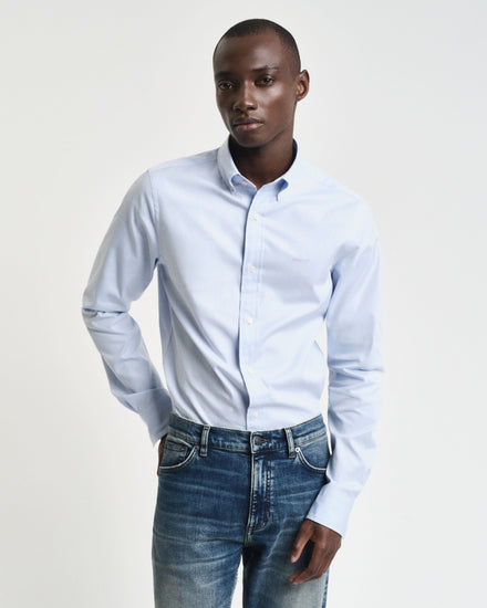 Gant Men Blue Solid Button-down Collar Full Sleeves Shirt