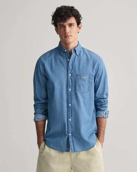 Gant Men Blue Washed Button-Down Collar Full Sleeves Shirt