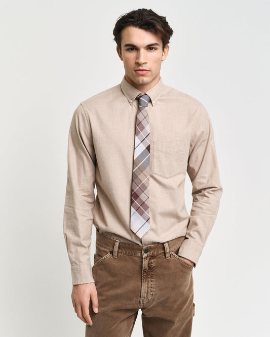 Gant Men Beige Solid Button-down Collar Full Sleeves Shirt