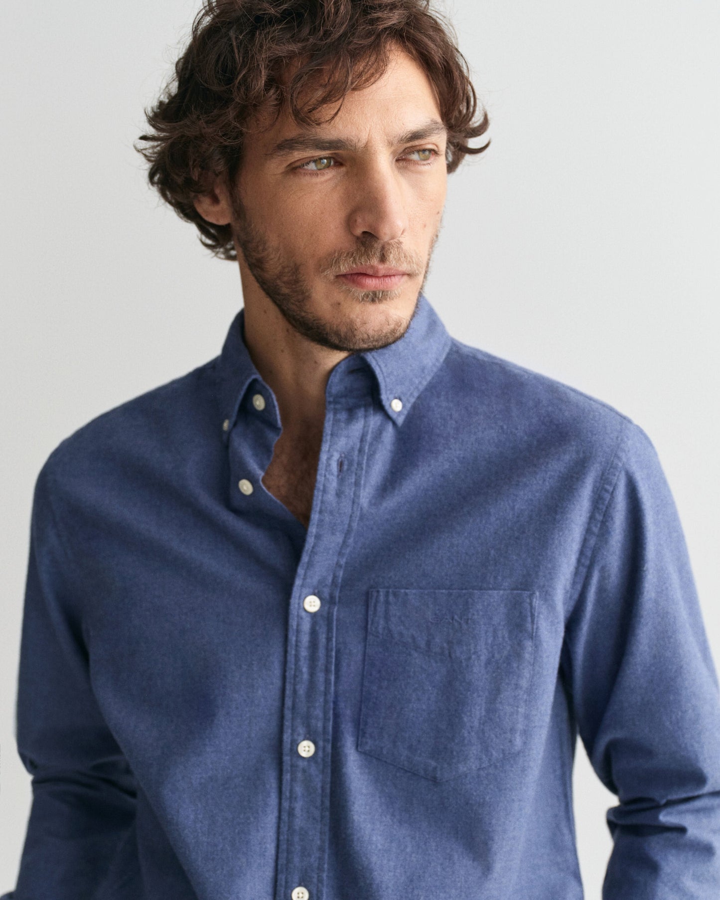 Gant Men Blue Solid Button-down Collar Full Sleeves Shirt