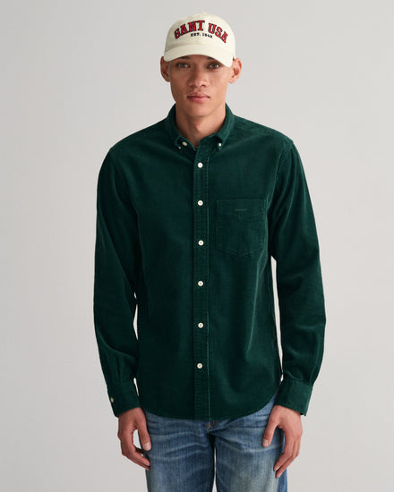 Gant Men Green Solid Button-Down Collar Full Sleeves Corduroy Shirt