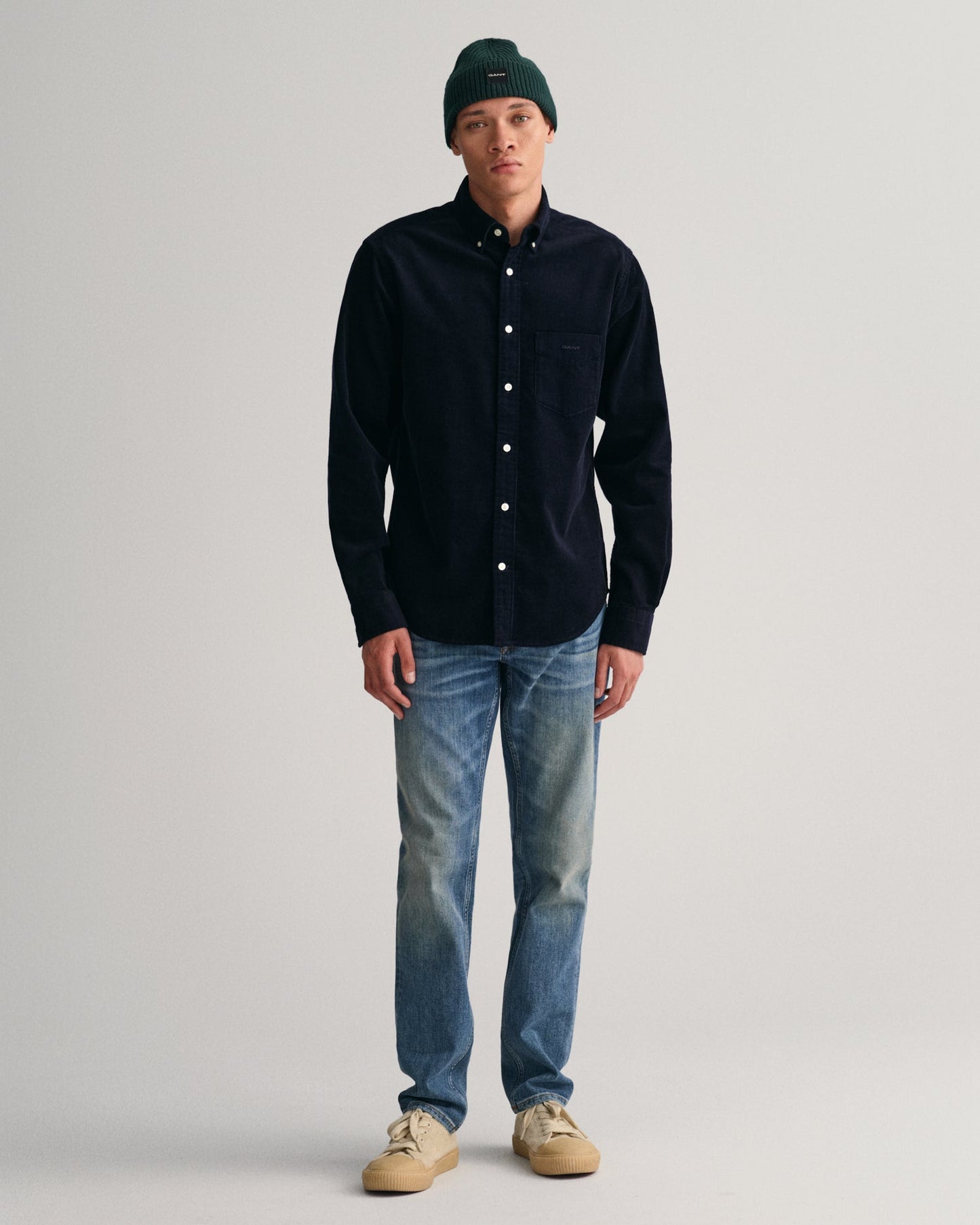 Gant Men Blue Solid Button-Down Collar Full Sleeves Corduroy Shirt