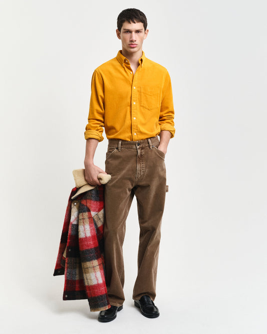 Gant Men Yellow Solid Button-down Collar Full Sleeves Corduroy Shirt