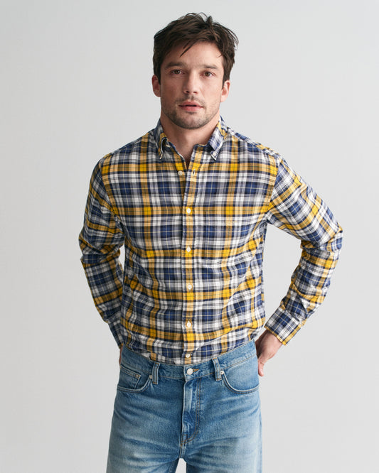 Gant Men Yellow Checked Button-down Collar Full Sleeves Shirt