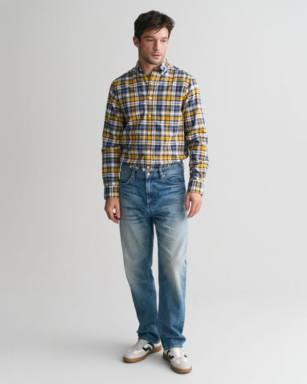 Gant Men Yellow Checked Button-down Collar Full Sleeves Shirt