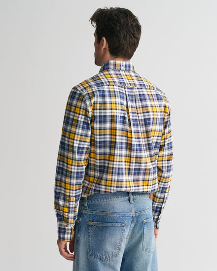 Gant Men Yellow Checked Button-down Collar Full Sleeves Shirt