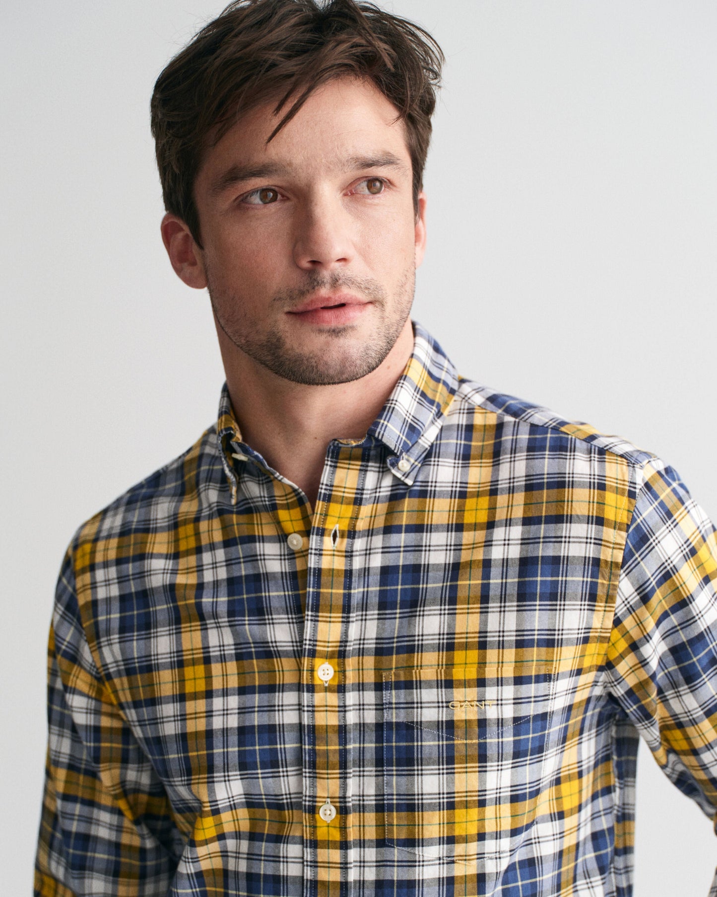 Gant Men Yellow Checked Button-down Collar Full Sleeves Shirt