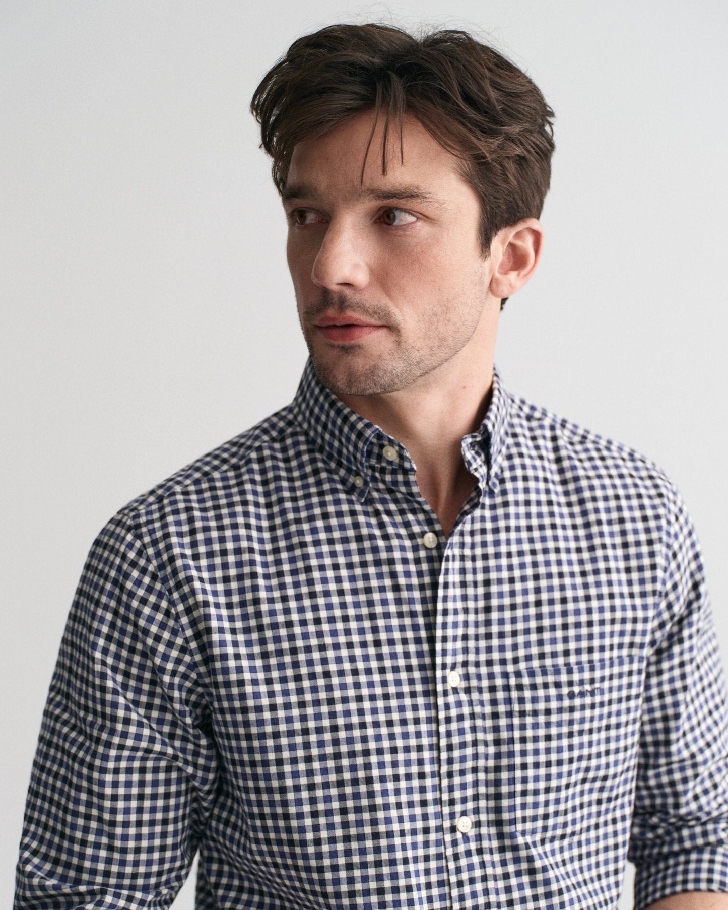 Gant Men Blue Checked Button-down Collar Full Sleeves Shirt