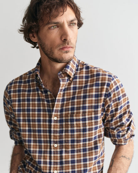 Gant Men Brown Checked Button-down Collar Full Sleeves Shirt