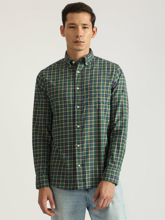 Gant Men Green Checked Button-down Collar Full Sleeves Shirt