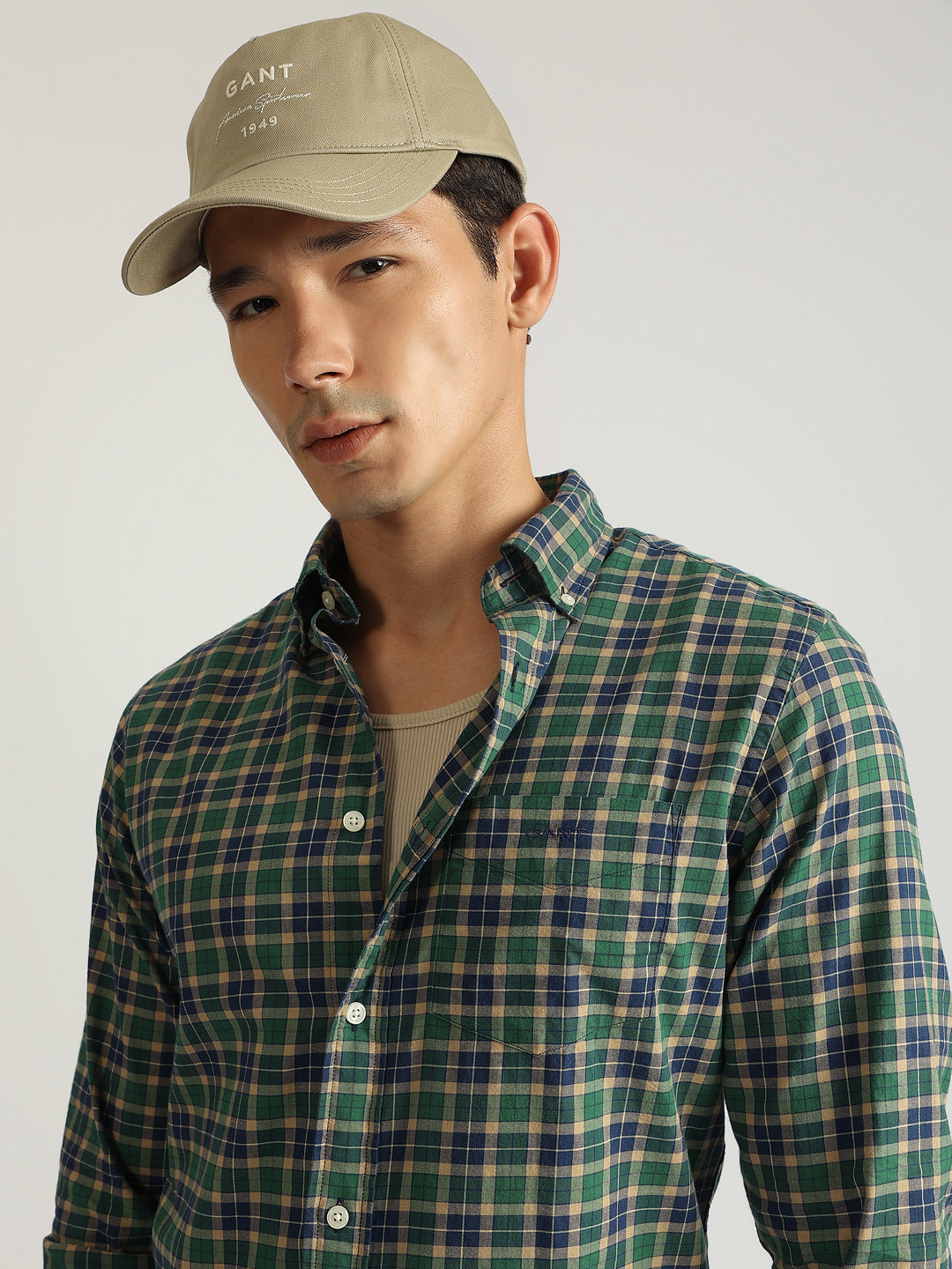 Gant Men Green Checked Button-down Collar Full Sleeves Shirt