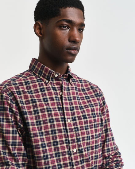 Gant Men Wine Checked Button-down Collar Full Sleeves Shirt