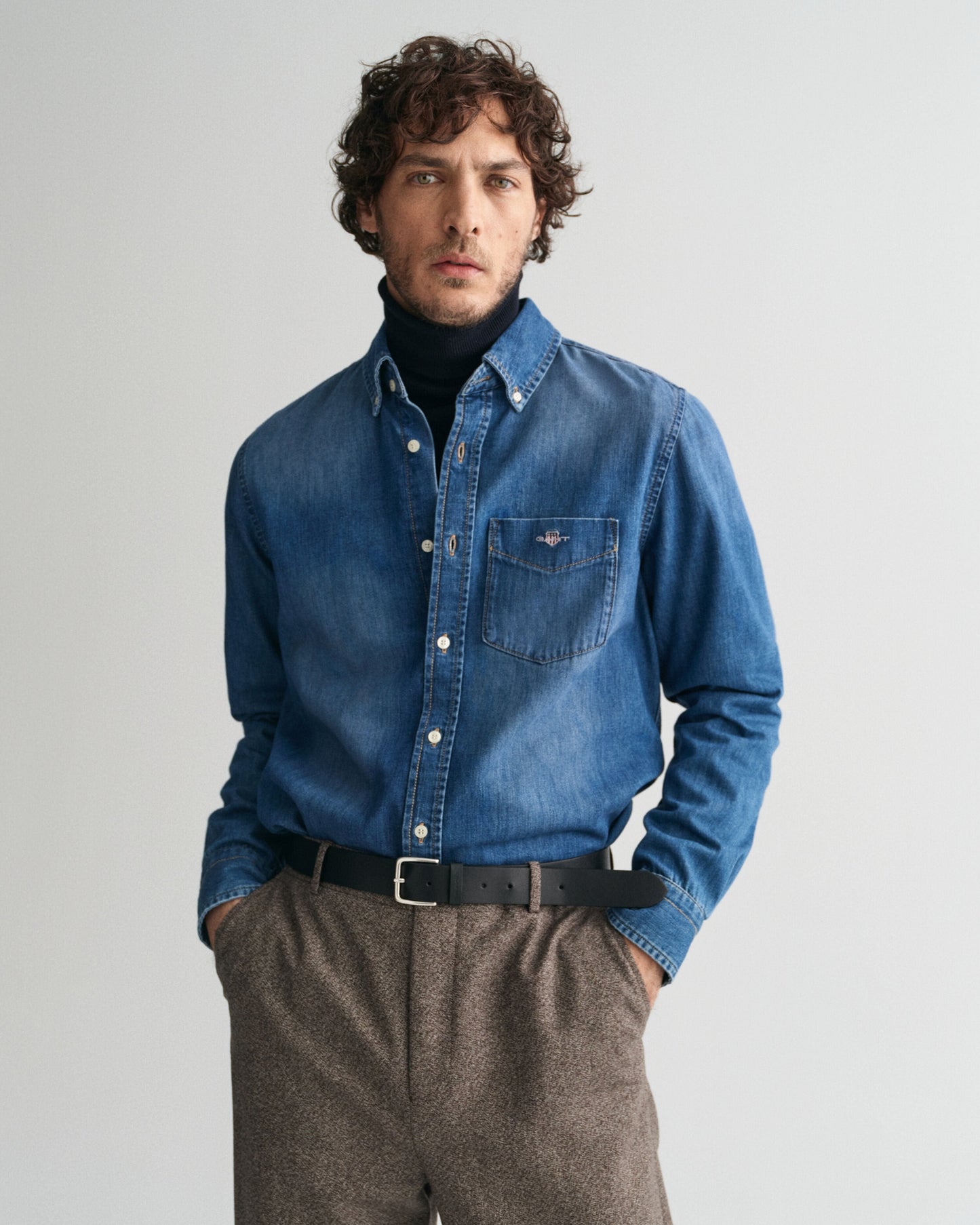 Gant Men Blue Washed Button-down Collar Full Sleeves Shirt