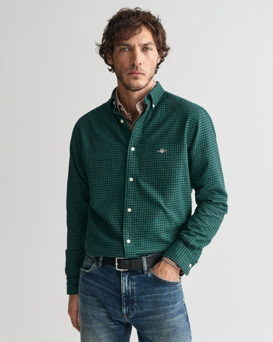 Gant Men Green Checked Button-down Collar Full Sleeves Shirt