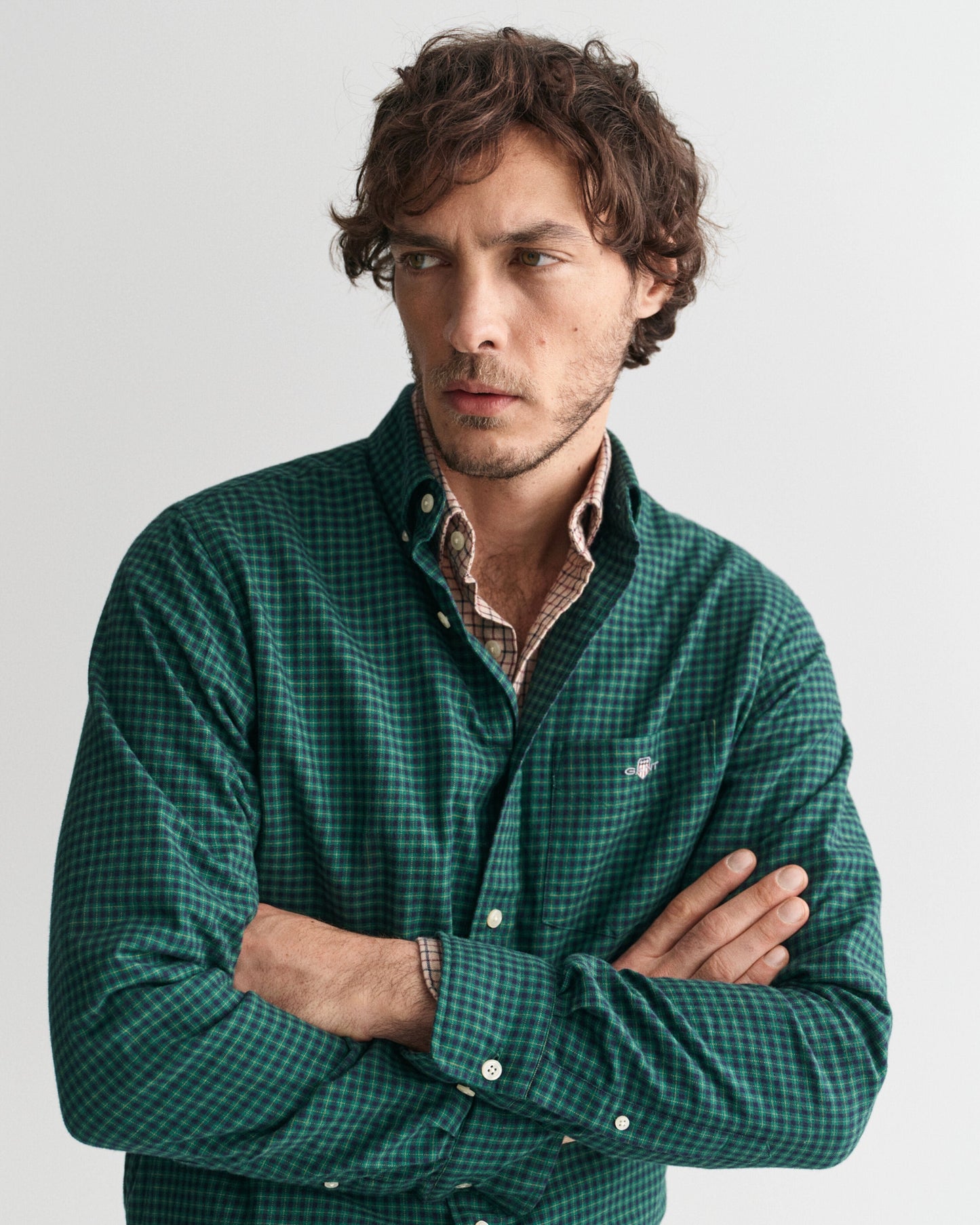 Gant Men Green Checked Button-down Collar Full Sleeves Shirt