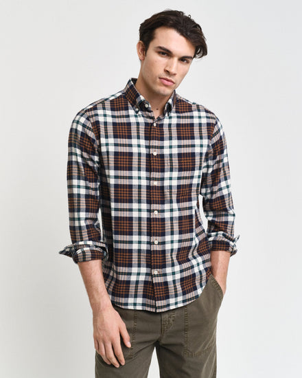 Gant Men Brown Checked Button-down Collar Full Sleeves Shirt