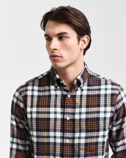 Gant Men Brown Checked Button-down Collar Full Sleeves Shirt