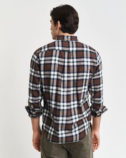 Gant Men Brown Checked Button-down Collar Full Sleeves Shirt