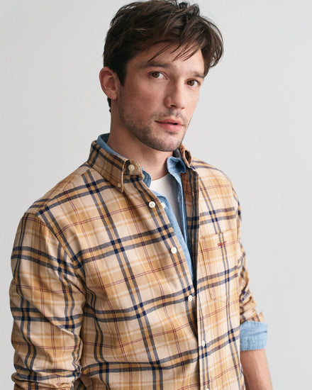 Gant Men Beige Checked Button-down Collar Full Sleeves Shirt