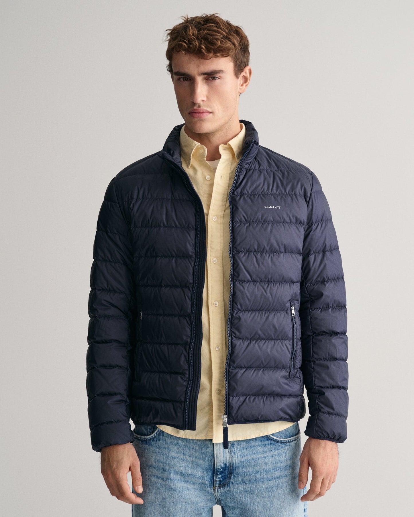 Shop Gant Men Blue Solid Stand Collar Full Sleeves Puffer Jacket