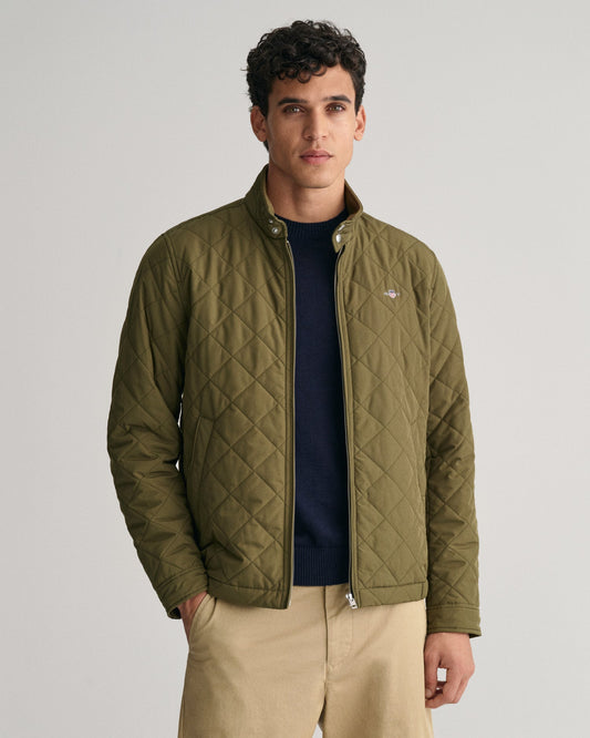 Gant Men Green Solid Stand Collar Full Sleeves Quilted Jacket