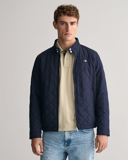 Gant Men Blue Solid Stand Collar Full Sleeves Quilted Jacket