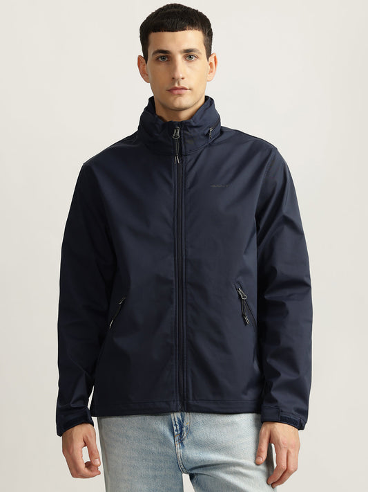 Gant Men Blue Solid Stand Collar Full Sleeves Bomber Jacket