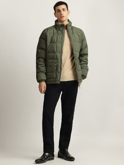 Gant Men Green Solid Stand Collar Full Sleeves Puffer Jacket