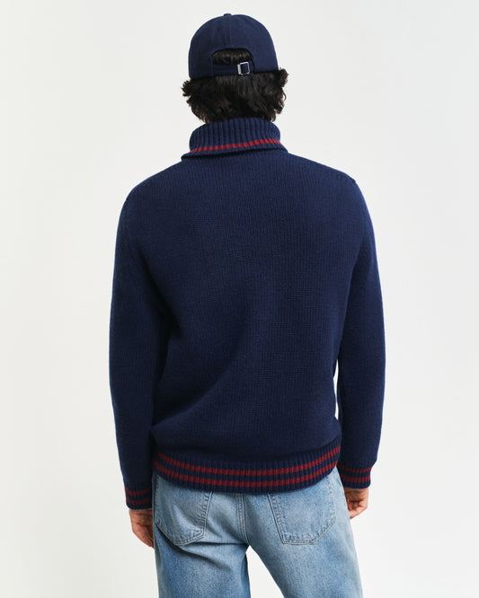 Gant Men Blue Solid Turtle Neck Full Sleeves Pullover Style Sweater