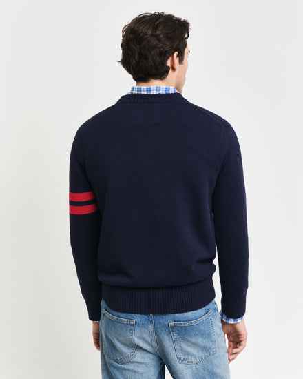 Gant Men Blue Solid Round Neck Full Sleeves Pullover Style Sweater